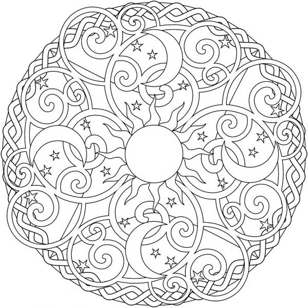 600x600 Moon Coloring Pages For Adults The Sun And The Moon Mandala