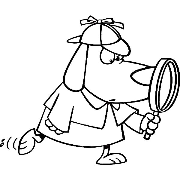 Detective Dog With Magnifying Glass Coloring Page 600x612 Detective Dog With Magnifying Glass Coloring Page