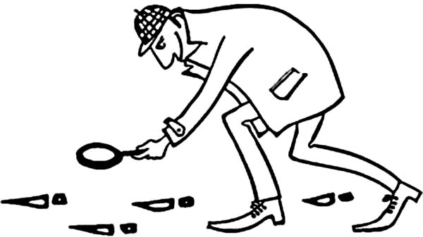Detective Following Foot Print Coloring Page 600x337 Detective Following Foot Print Coloring Page