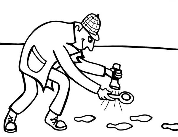 Detective Using Flash Light Following Foot Print Coloring Page 600x463 Detective Using Flash Light Following Foot Print Coloring Page