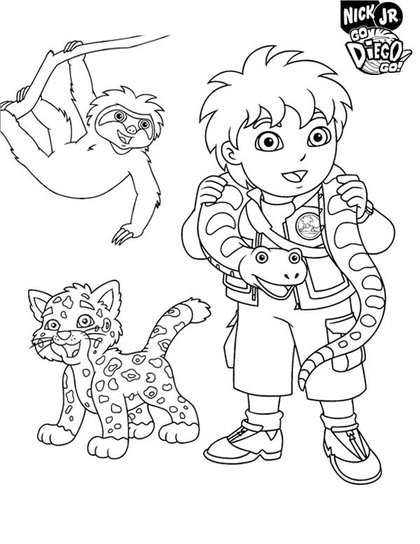Diego And Protected Animal In Go Diego Go Coloring Page 600x776 Diego And Protected Animal In Go Diego Go Coloring Page