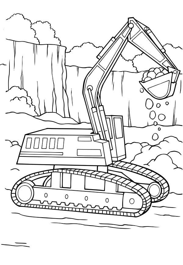 600x867 Digger Tractor Is Digging Coloring Page