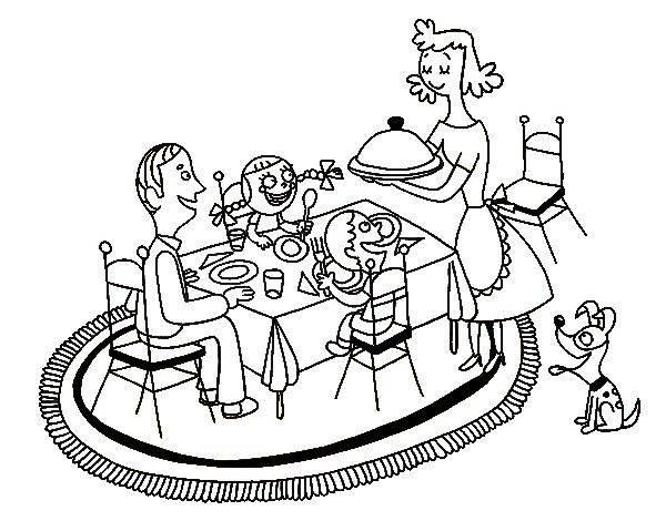 Family Dinner Coloring Page 600x470 Family Dinner Coloring Page