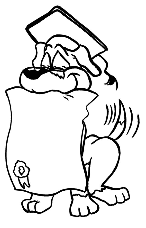 600x934 Dog Bite Diploma And Wear Graduation Cap Coloring Pages Color Luna