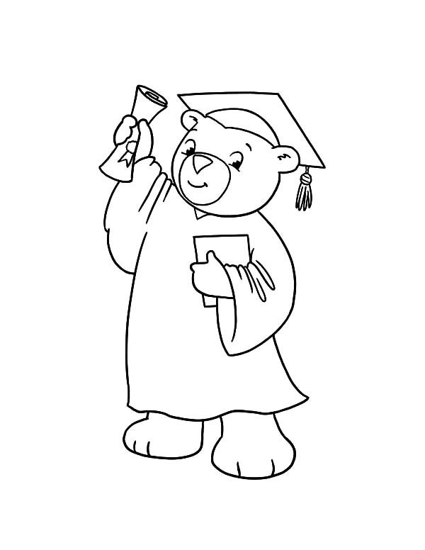 600x776 Graduation, Graduation Bear Show His Diploma Coloring Pages
