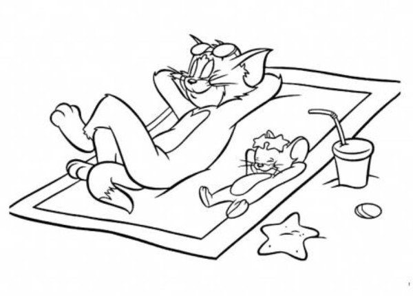 Tom And Jerry On The Beach Disney Summer Coloring Pages 600x430 Tom And Jerry On The Beach Disney Summer Coloring Pages