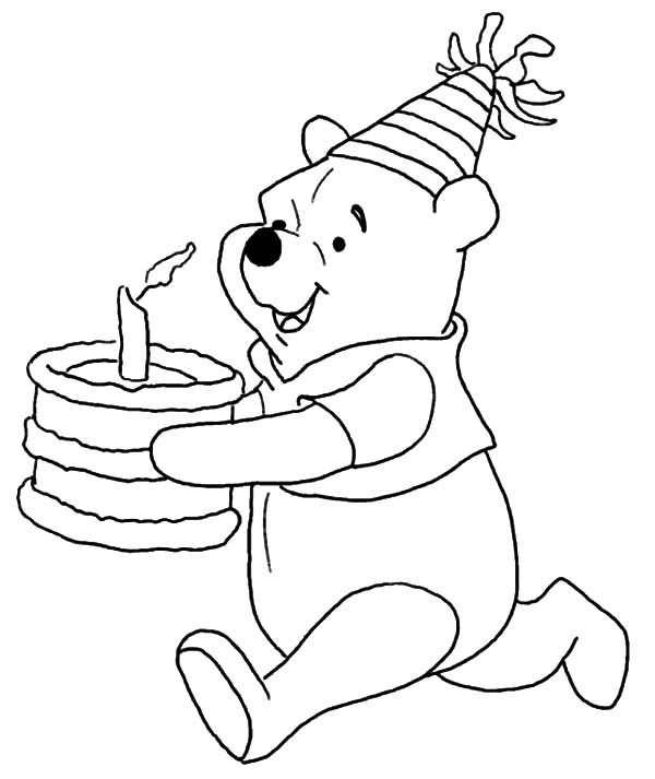 Disney Winnie The Pooh Running With Birthday Cake Coloring Pages 600x713 Disney Winnie The Pooh Running With Birthday Cake Coloring Pages