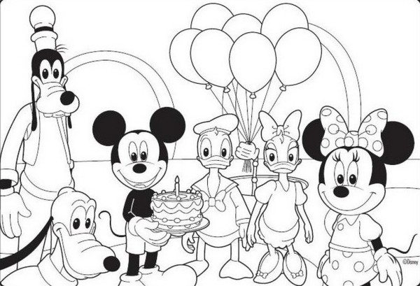 Birthday Mickey Mouse Coloring Pages 600x409 Birthday Mickey Mouse Coloring Pages