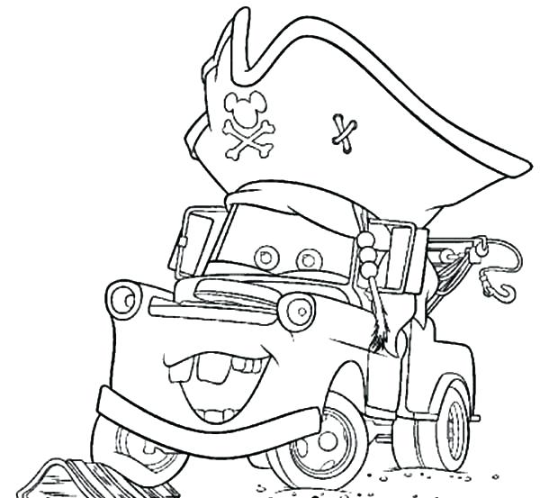 600x553 Mater Coloring Pages Tow Mater Wearing Pirate Hat Coloring Pages