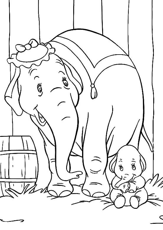 Baby Dumbo With Mother Coloring Pages 552x780 Baby Dumbo With Mother Coloring Pages