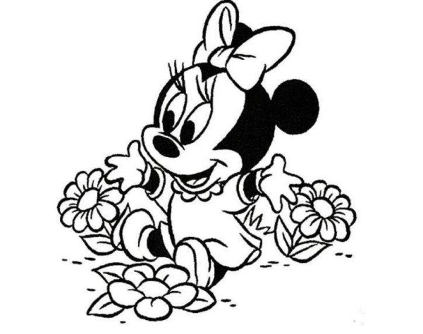 600x474 Cute Baby Minnie Flower Disney Coloring Pages
