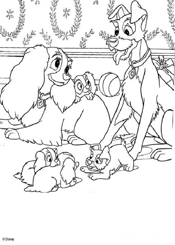607x850 Lady And Tramp Happy Family Coloring Pages