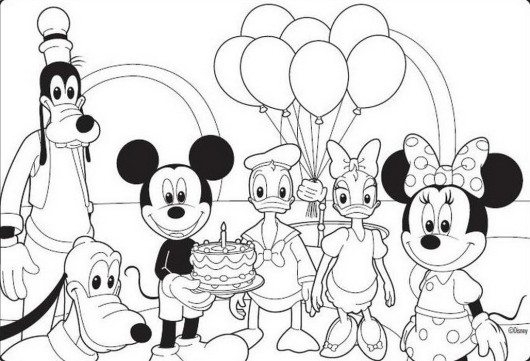 Mickey Mouse Coloring Pages Mickey Mouse Disney Happy Birthday 530x361 Mickey Mouse Coloring Pages Mickey Mouse Disney Happy Birthday