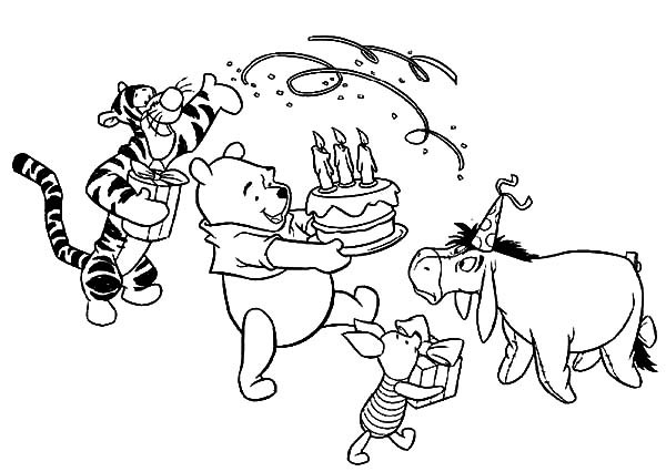 Winnie The Pooh Happy Birthday Coloring Pages Disney 600x426 Winnie The Pooh Happy Birthday Coloring Pages Disney