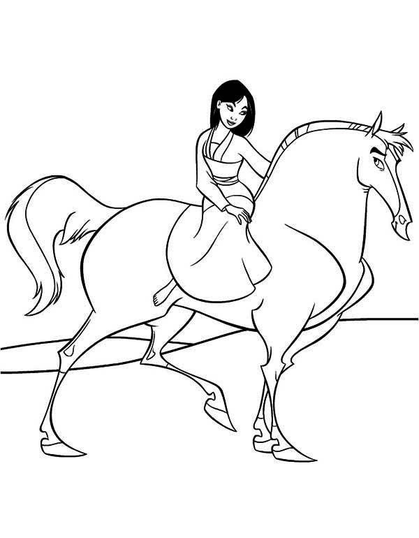 Mulan Riding Li Shang's Horse Coloring Page 600x770 Mulan Riding Li Shang's Horse Coloring Page