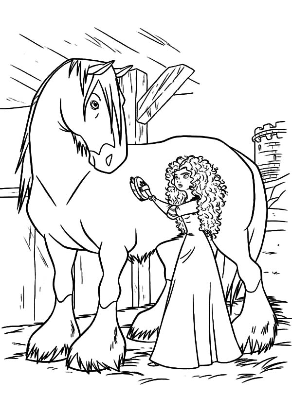 Princess Merida Cleaning Her Horse Coloring Pages.jpg 600x850 Princess Merida Cleaning Her Horse Coloring Pages.jpg