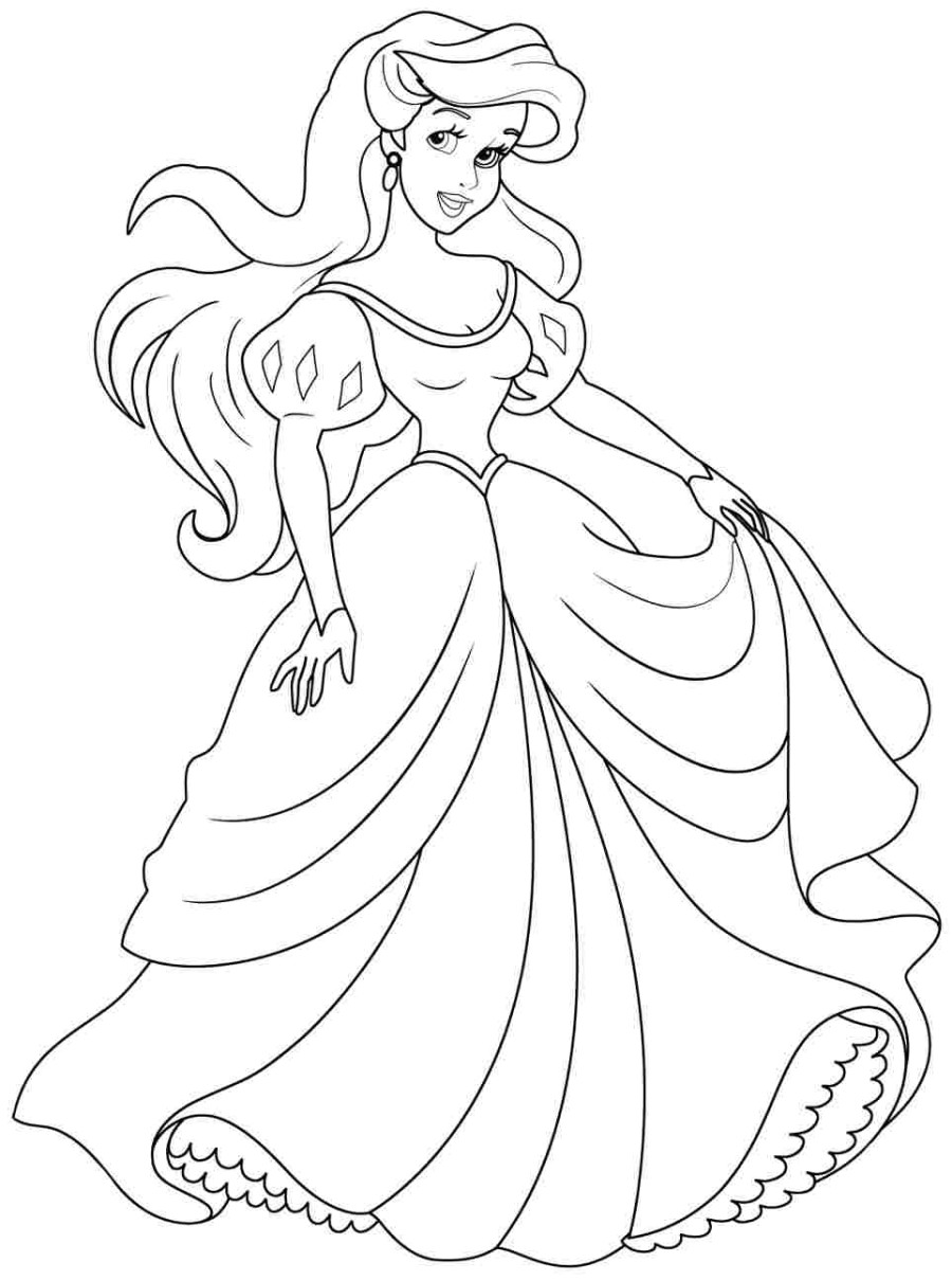 900x1209 Princess Ariel Coloring Pages Dress Free Page Disney Kids Ariel