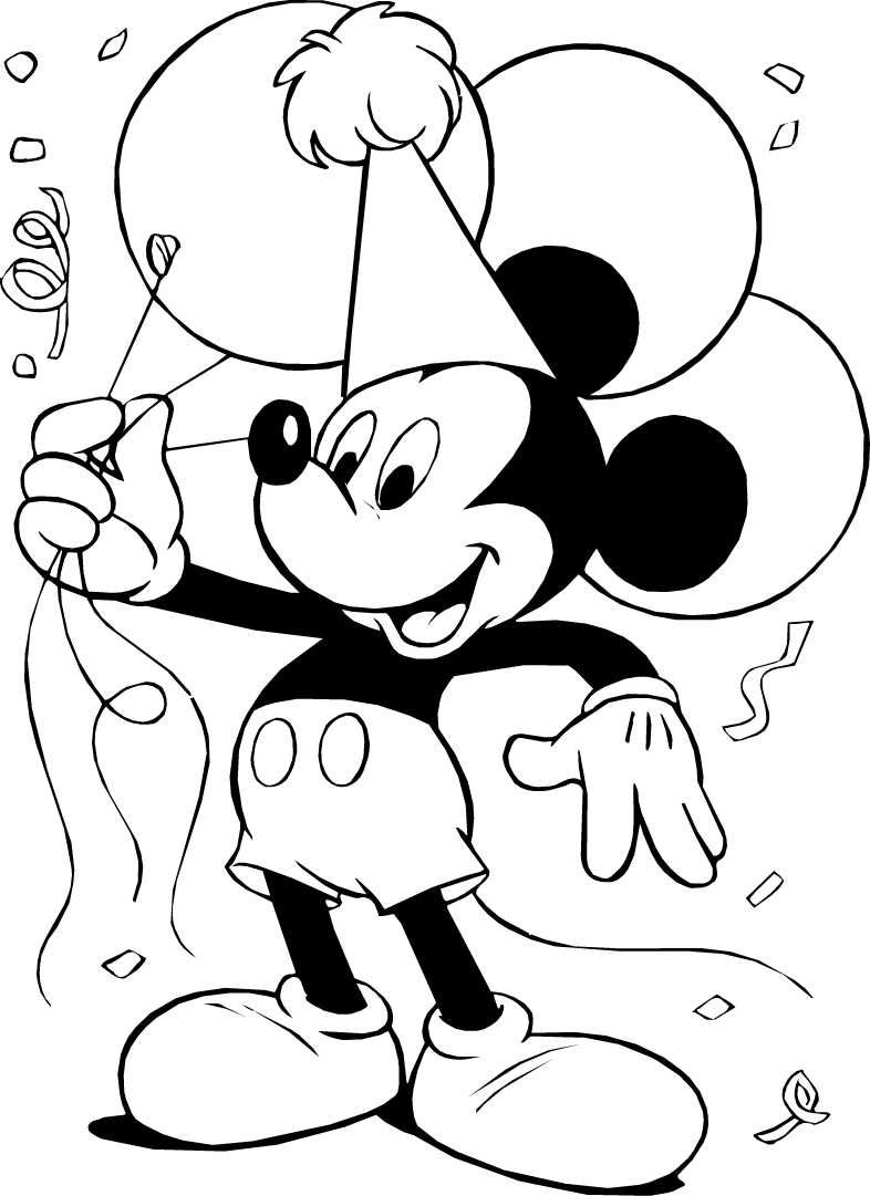 786x1081 Mickey Mouse En Una Fiesta Con Globos Para Colorear Disney Dibujos