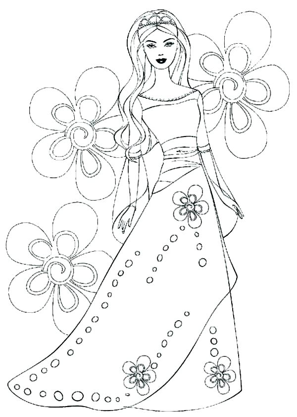 600x840 Free Coloring Pages Princess Princess Coloring Floral Dress