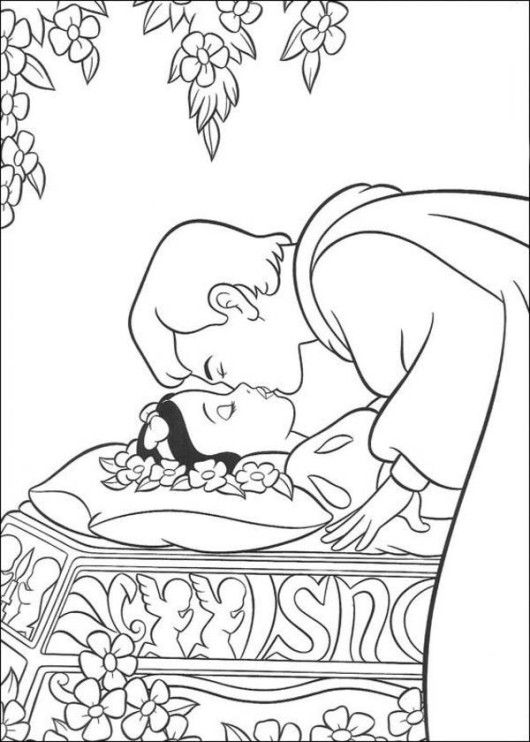 Prince Kissed The Princess Snow White Disney Coloring Page 530x742 Prince Kissed The Princess Snow White Disney Coloring Page