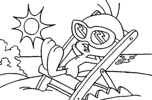 Tweety On His Sunbathing Session On The Beach Coloring Page 600x396 Tweety On His Sunbathing Session On The Beach Coloring Page