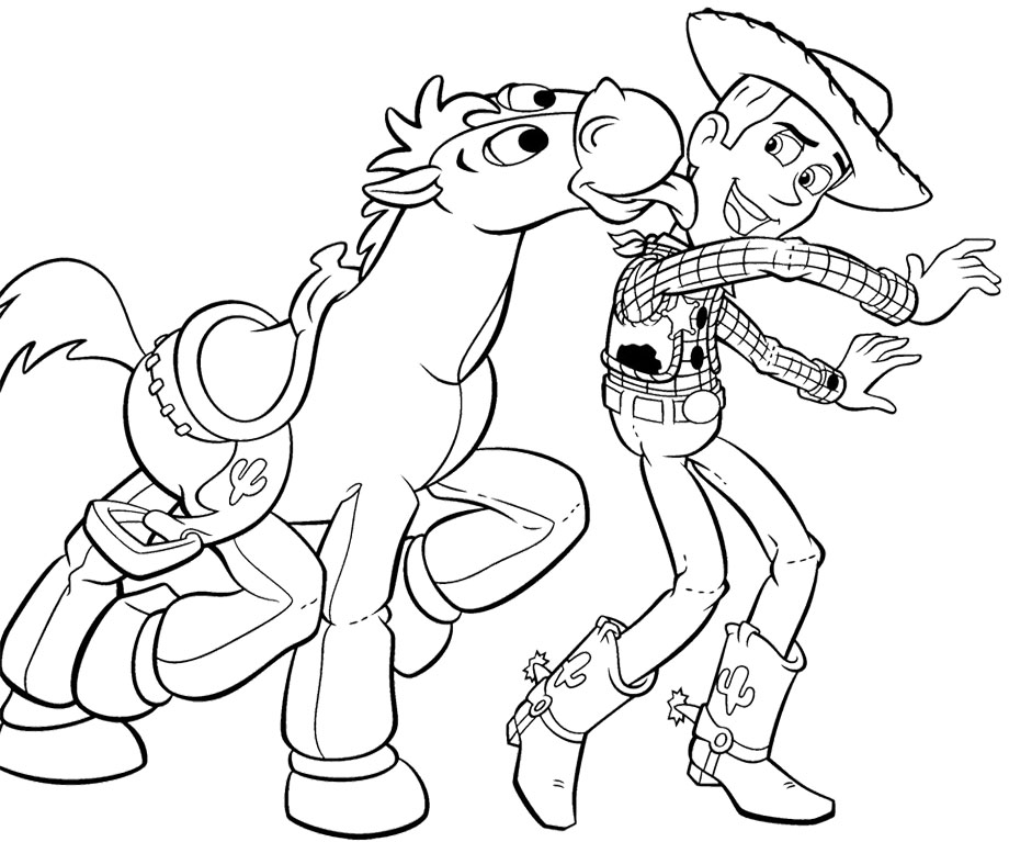 Sheriff Woody Happy With Horse Toy Story Coloring Pages 920x767 Sheriff Woody Happy With Horse Toy Story Coloring Pages