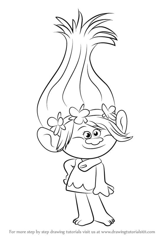 How To Draw Princess Poppy From Trolls 566x800 How To Draw Princess Poppy From Trolls