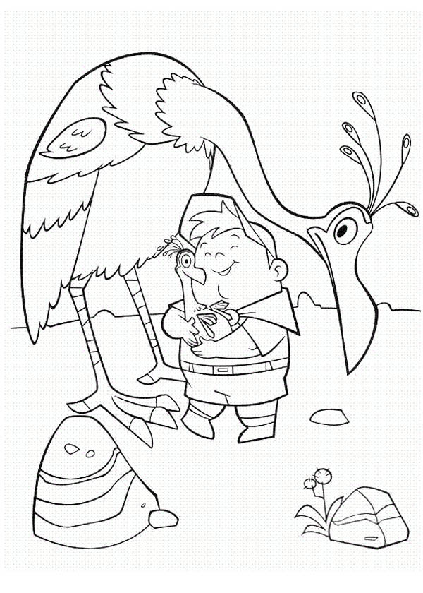 Russell Hold Kevin The Bird Baby's In Disney Up Coloring Page 600x840 Russell Hold Kevin The Bird Baby's In Disney Up Coloring Page