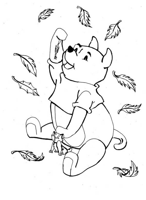 Disney Winnie The Pooh Catching In Autumn Leaves Coloring Page 600x819 Disney Winnie The Pooh Catching In Autumn Leaves Coloring Page