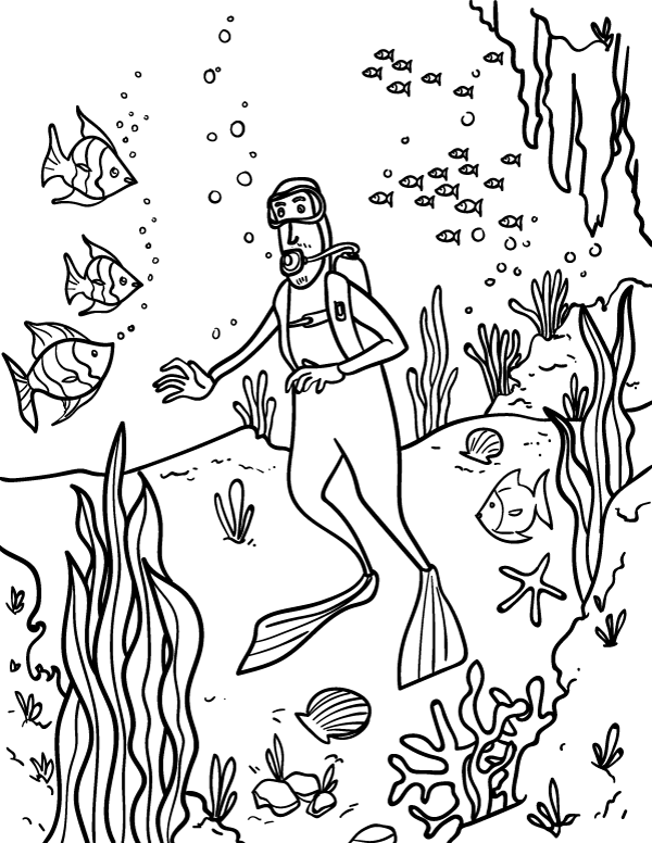 Printable Scuba Diver Coloring Page 600x776 Printable Scuba Diver Coloring Page
