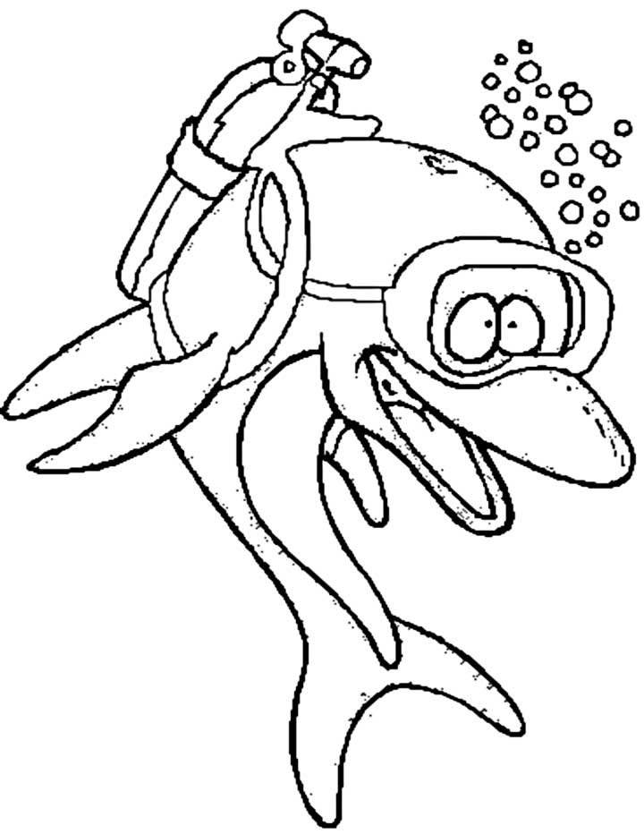 Dolphin Diver Coloring Page For Kids 720x932 Dolphin Diver Coloring Page For Kids