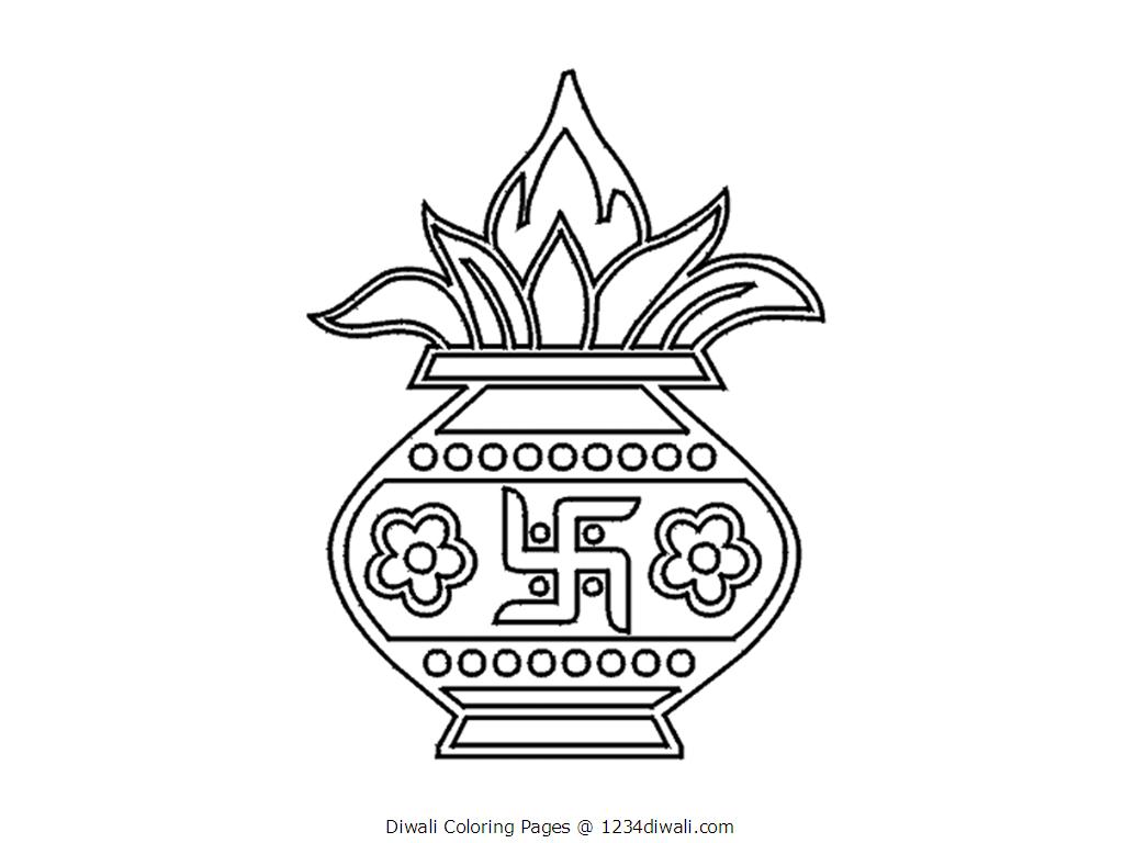 1024x768 Diwali Colouring Pages For Kids Acticity Diwali Kalash Coloring
