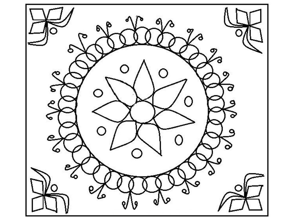 1024x768 Diwali Rangoli Coloring Pages