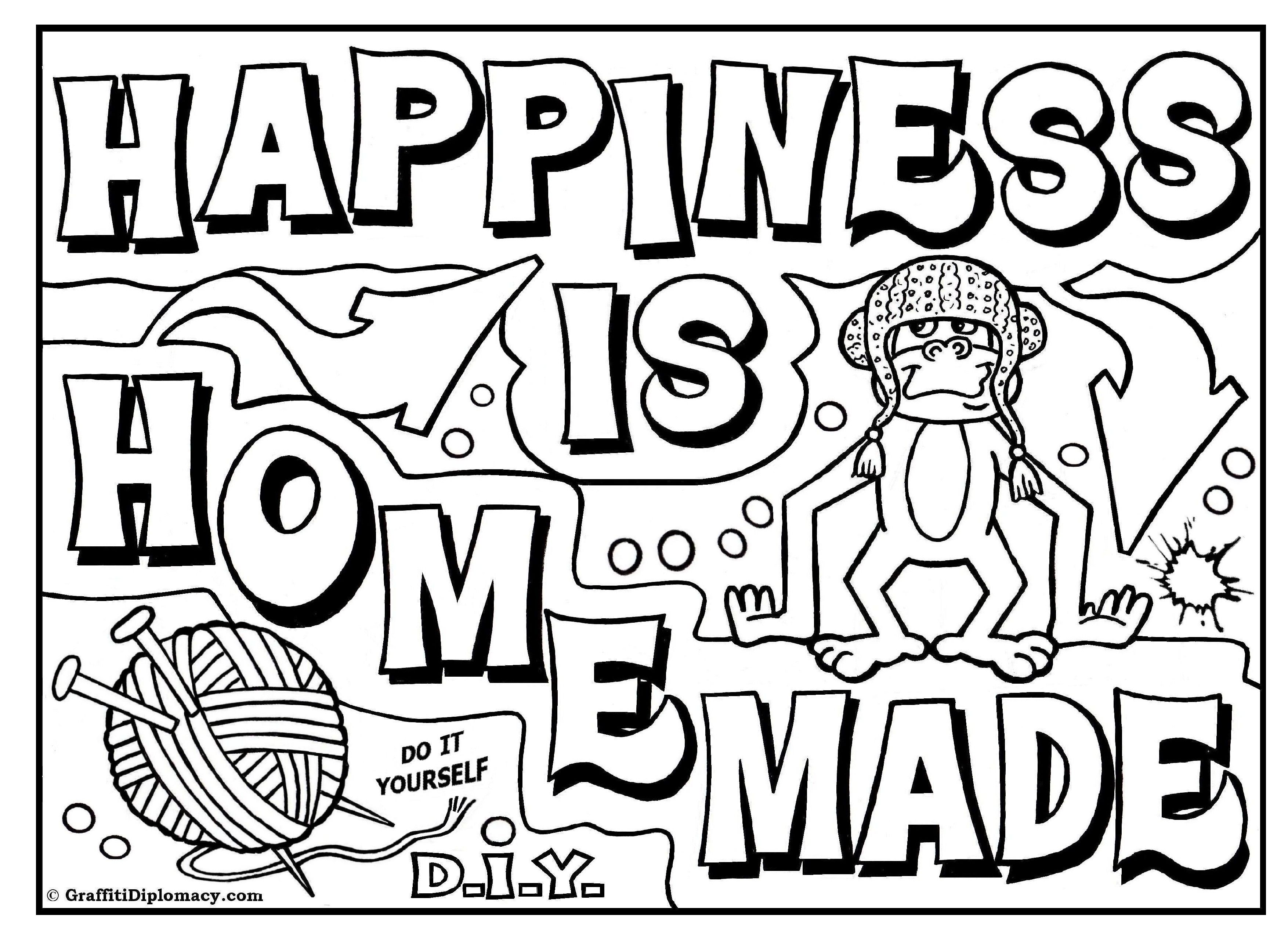 Free Coloring Page, D.i.y. Graffiti, Happiness Is Homemade, Free 3508x2552 Free Coloring Page, D.i.y. Graffiti, Happiness Is Homemade, Free
