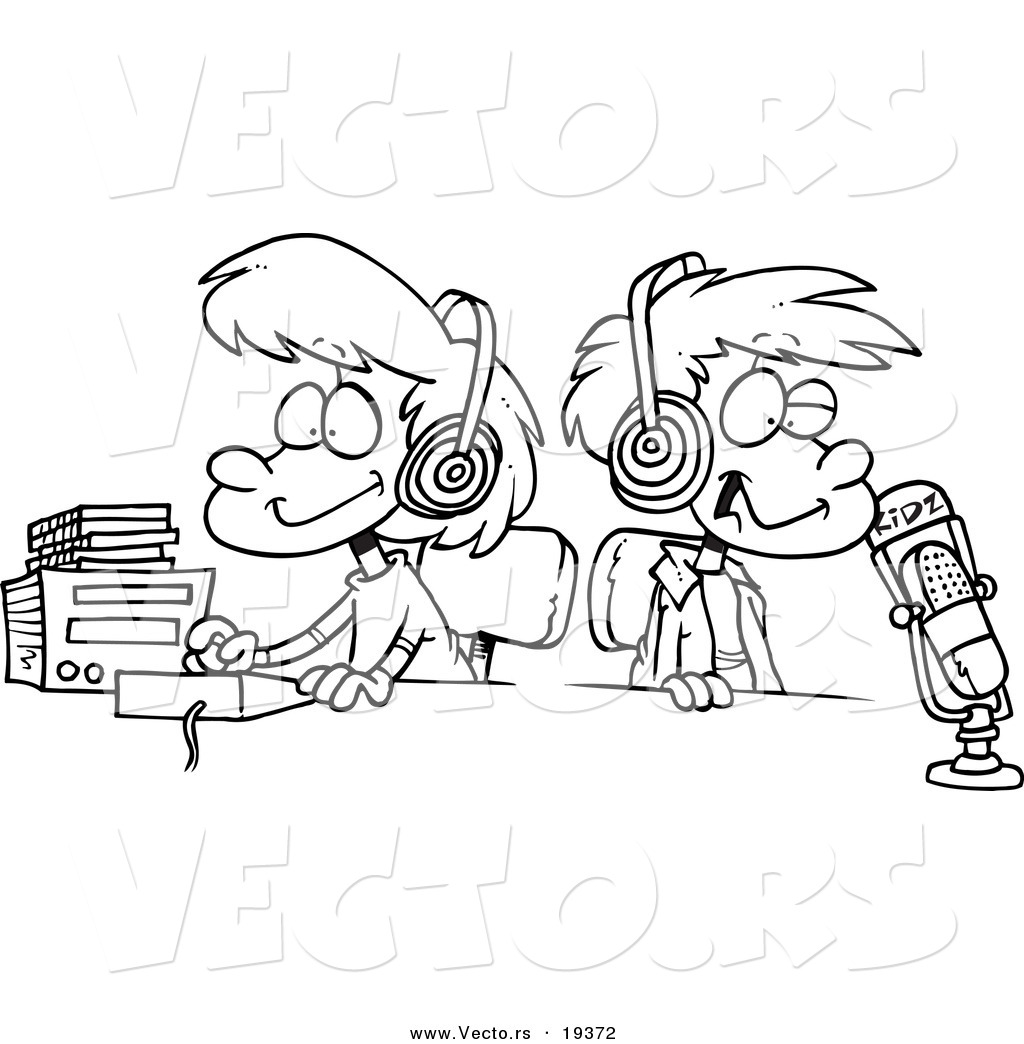 1024x1044 Vector Of A Cartoon Black And White Outline Design Of Two Kid Djs