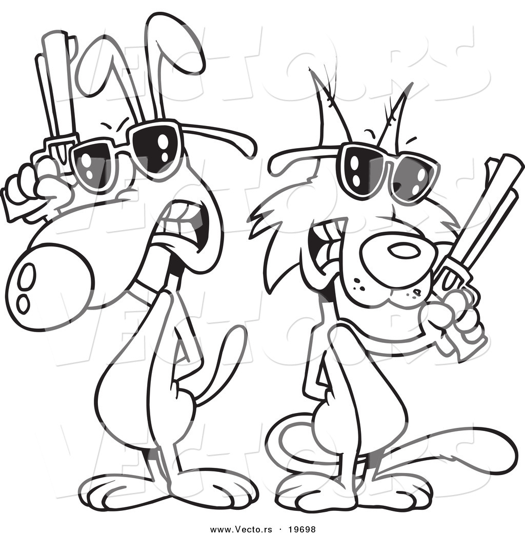 Vector Of A Cartoon Cat And Dog Duel 1024x1044 Vector Of A Cartoon Cat And Dog Duel