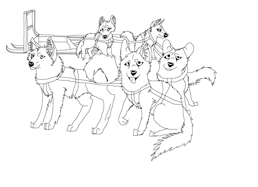 900x654 Dogs Sled Teams Cartoon