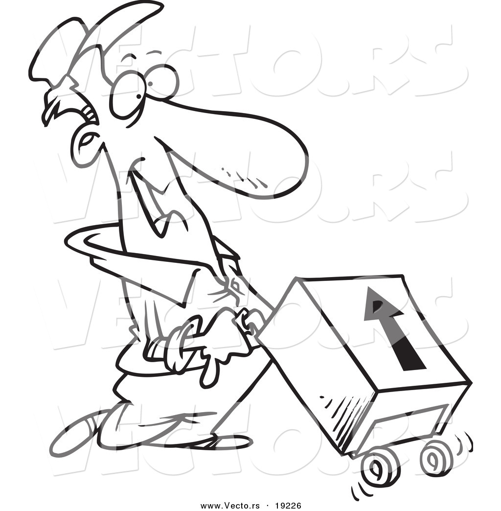 1024x1044 Vector Of A Cartoon Delivery Man With A Package On A Dolly
