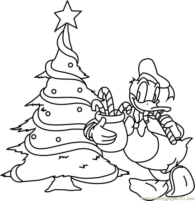 778x800 Donald Duck With Christmas Tree Coloring Page