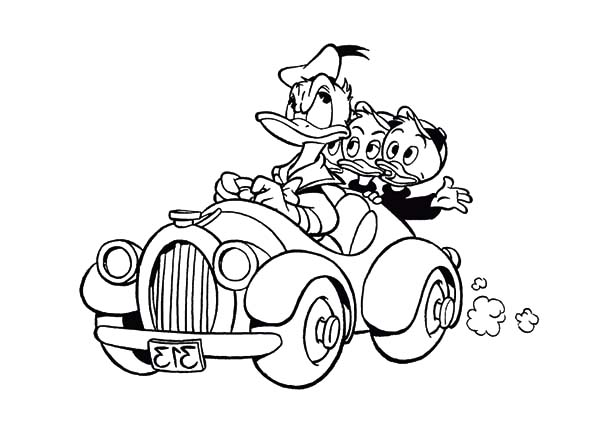 600x428 Donald Duck Driving With His Nephew Coloring Pages Best Place