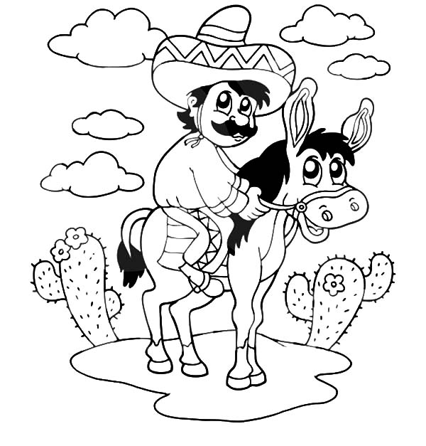 Mexican Man Sitting On A Donkey Coloring Pages Color Luna 600x627 Mexican Man Sitting On A Donkey Coloring Pages Color Luna