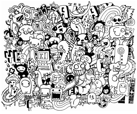 Doodle Art With Mash Up Themes Coloring Pages 480x398 Doodle Art With Mash Up Themes Coloring Pages