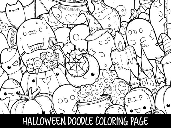 570x427 Halloween Doodle Coloring Page Printable Cutekawaii