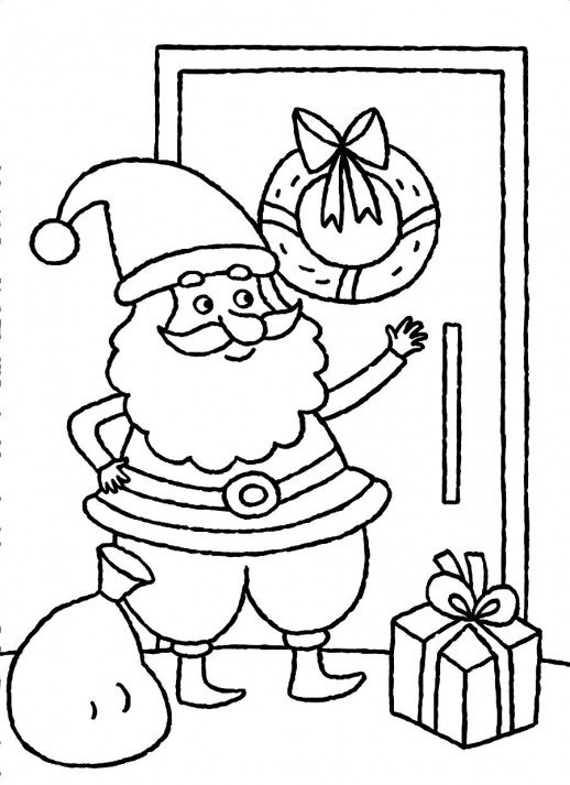 Santa Claus Knocking At Door To Deliver Christmas Gifts Coloring 518x713 Santa Claus Knocking At Door To Deliver Christmas Gifts Coloring