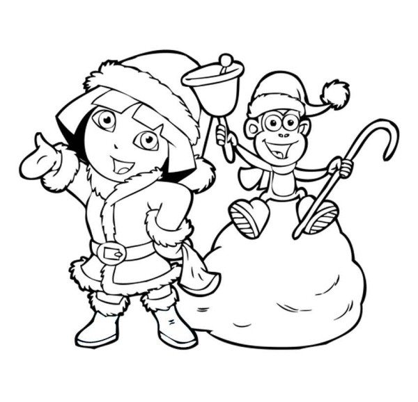 600x578 Dora Christmas Coloring Pages