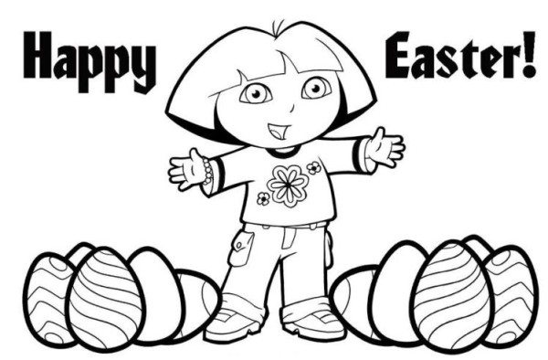 Dora Happy Easter Coloring Pages 600x394 Dora Happy Easter Coloring Pages