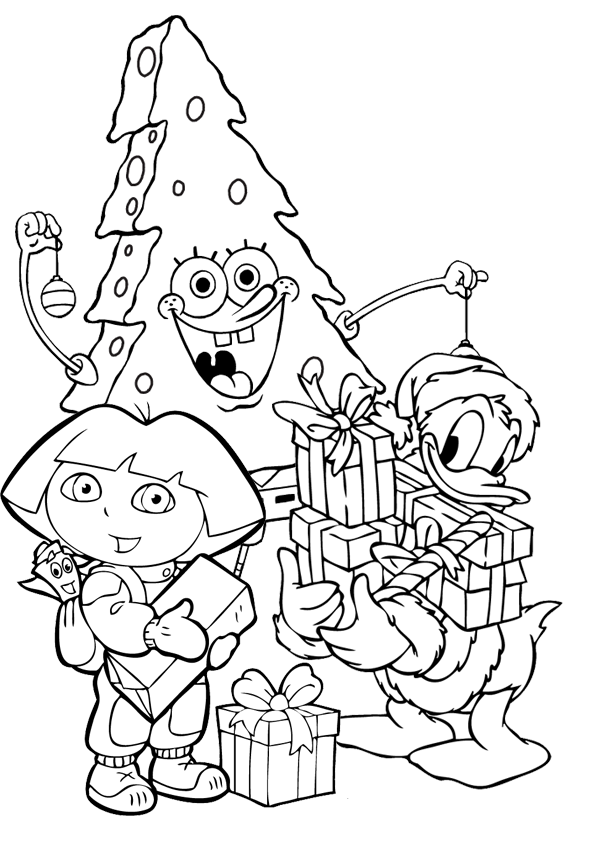 595x842 Dora The Explorer Christmas Coloring Pages Spongebob Squarepants