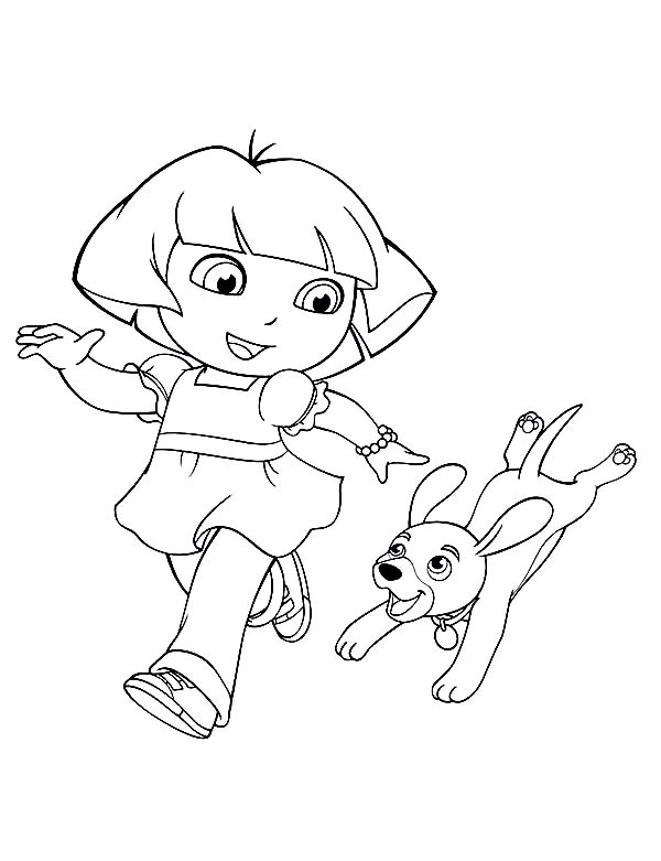 600x781 Dora Walking Her Dog In Dora The Explorer Coloring Page