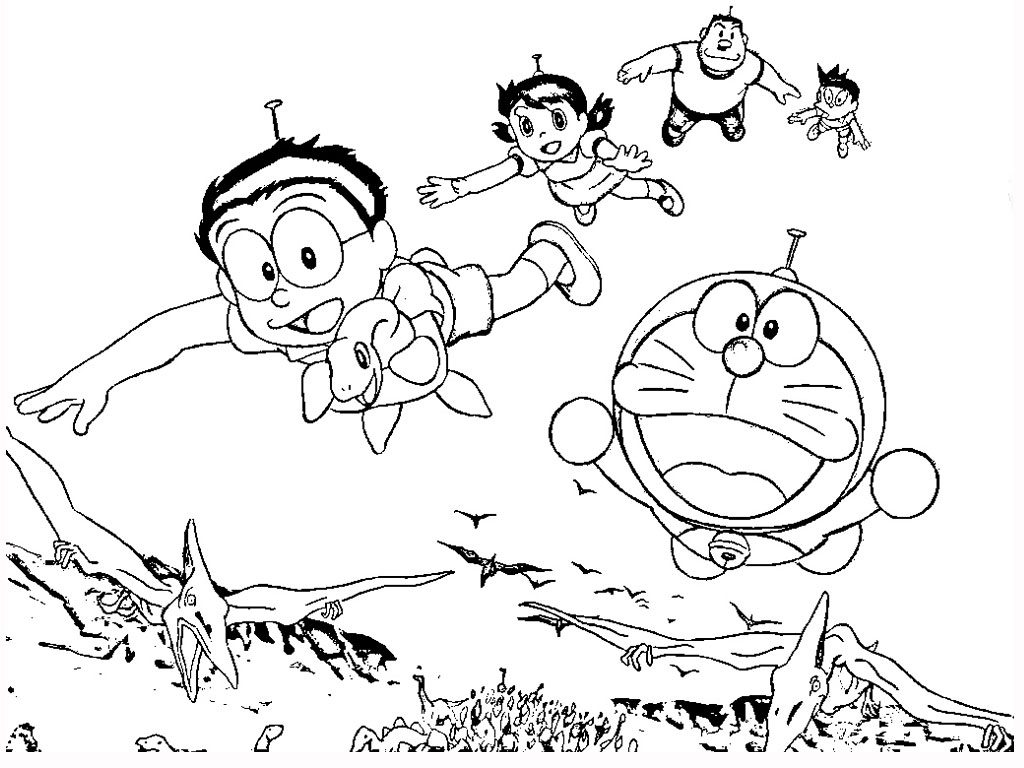 1024x768 Doraemon With Dinosaurs Coloring Page Animal Pages