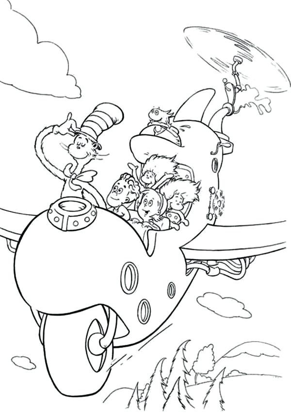 600x850 Dr Suess Coloring Page The Cat In The Hat Flying With Airplane